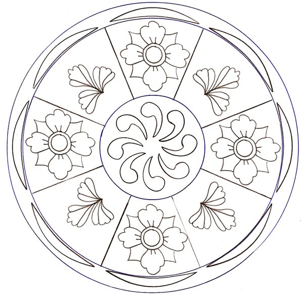 coloriage d'un mandala aux fleurs et feuilles 
