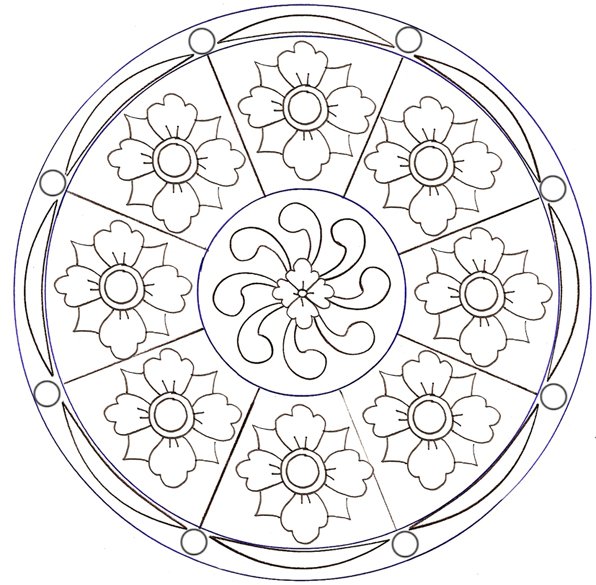 coloriage d'un mandala aux huit fleurs
