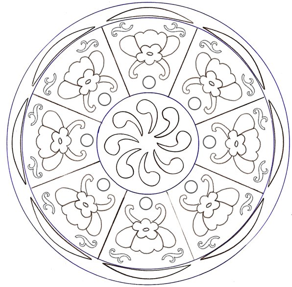 coloriage d'un mandala aux fleurs papillons
