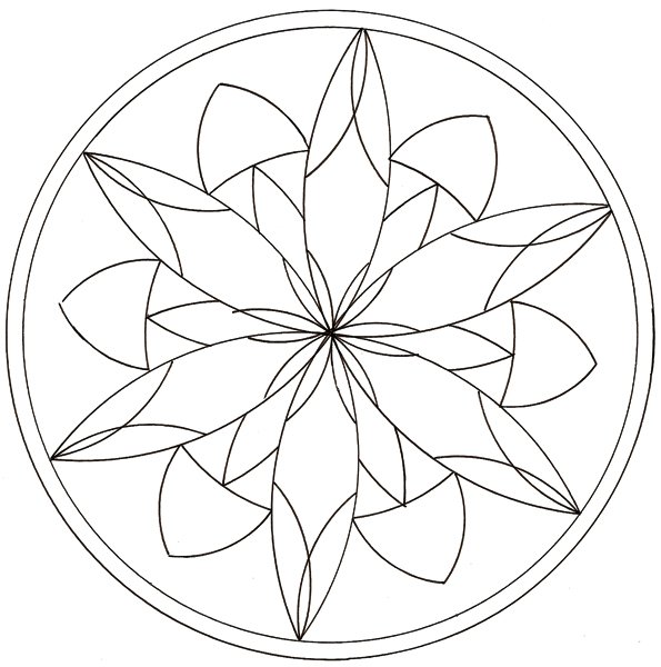 coloriage d'un mandala rosace à 6 branches