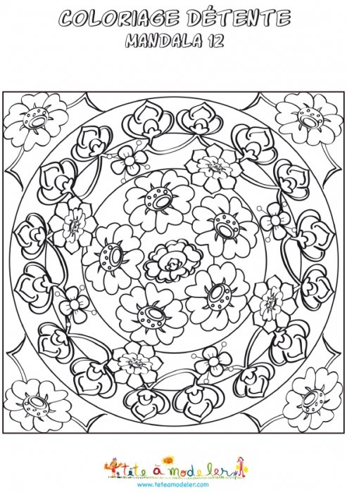 Coloriage détente : mandala des fleurs