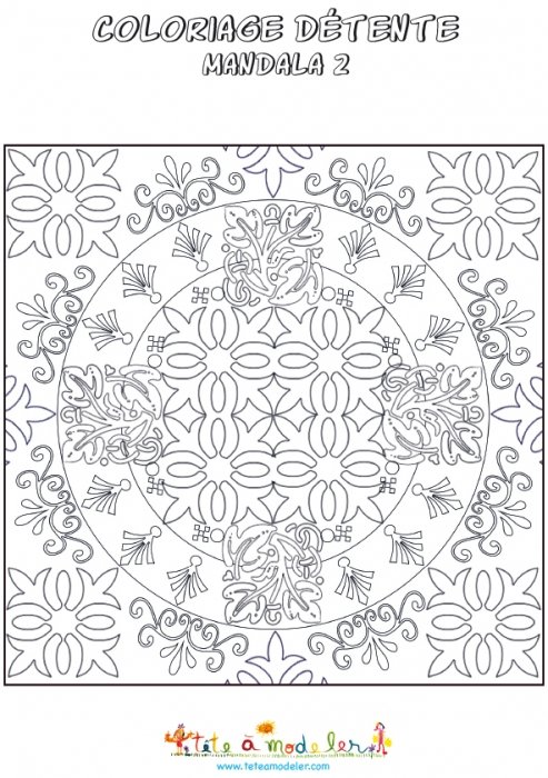 Coloriage mandala 2 : mandala en carreau pour adulte