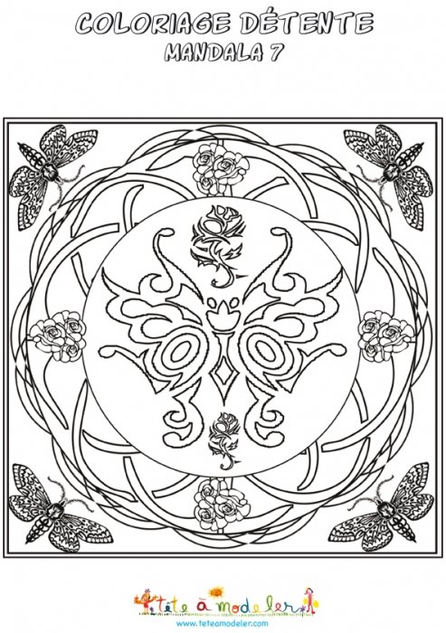 Mandala des papillons à colorier