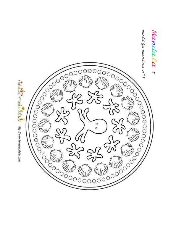 Coloriage mandala motifs marins 1 