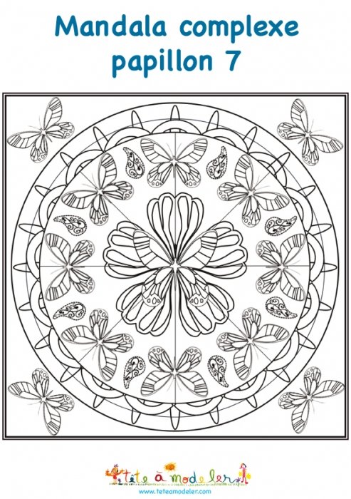 Mandala ronde des papillons complexe