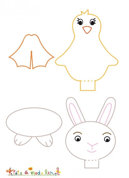 Modèles de marques places de Pâques poussin et lapin