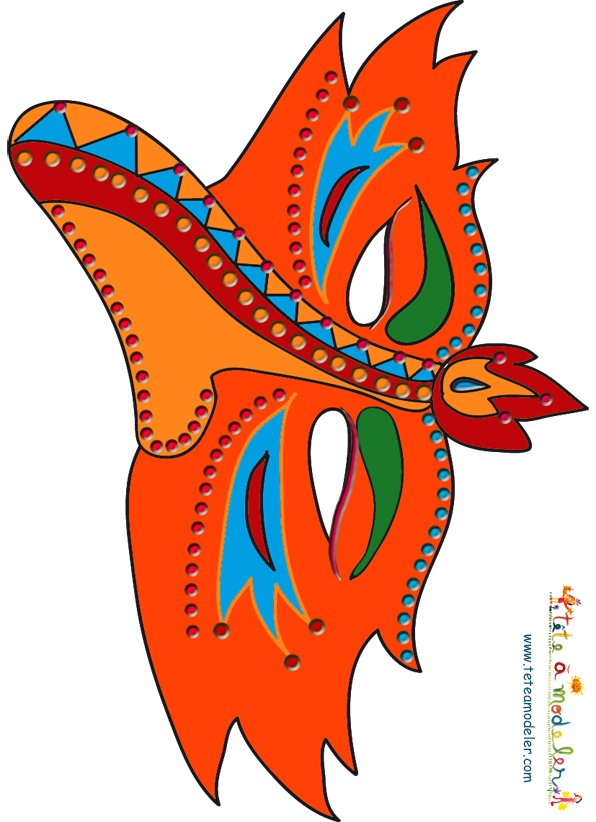 Masque bec d'oiseau orange et rouge
