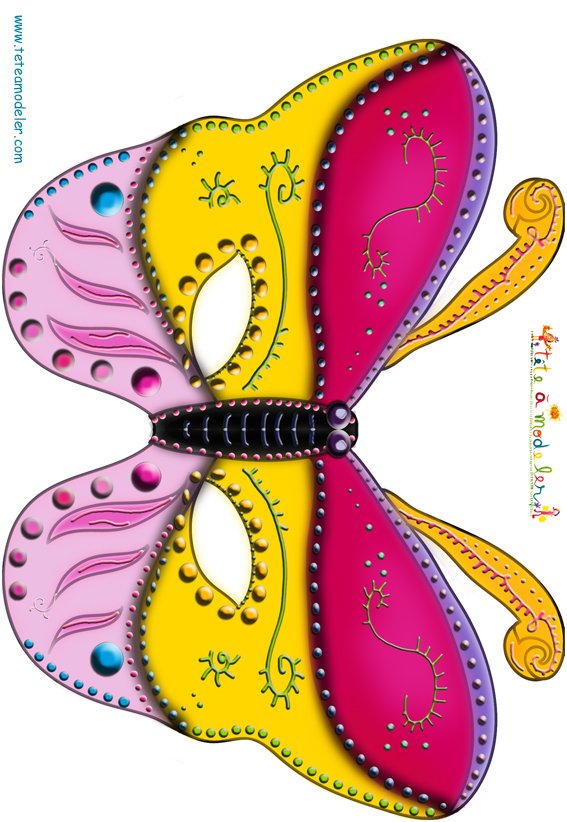 Masque papillon jaune et rose
