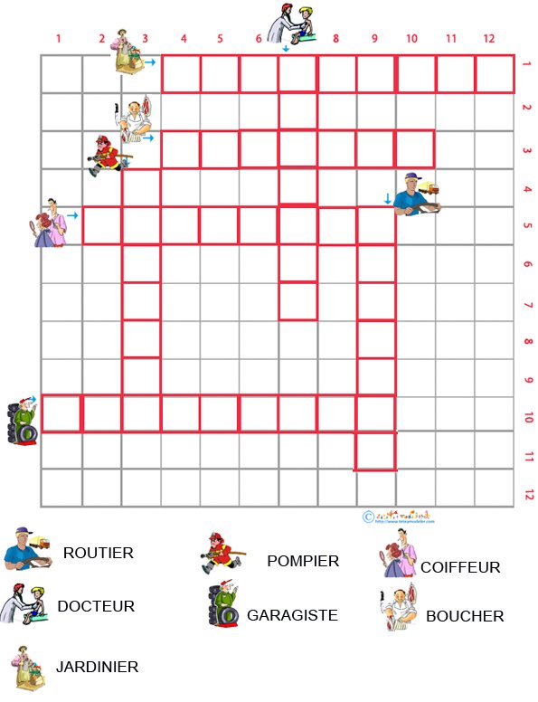 Grille de mots crois&eacute;s sur les m&eacute;tiers &agrave; imprimer 1 
