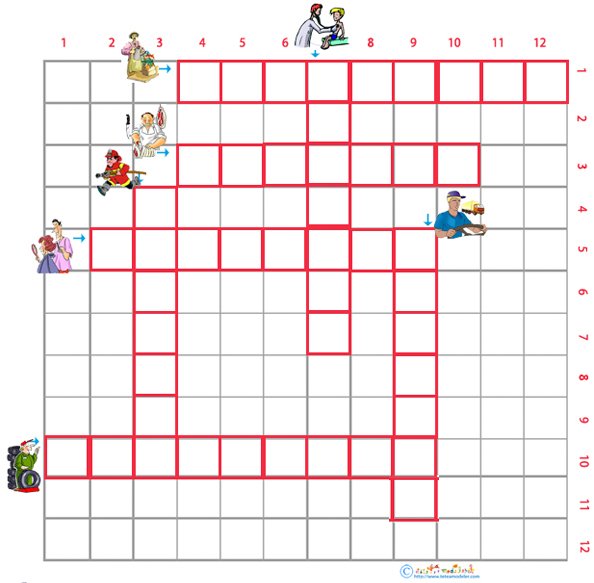 Grille de mots crois&eacute;s m&eacute;tiers 1 pour le primaire cycle 2 &agrave; imprimer
