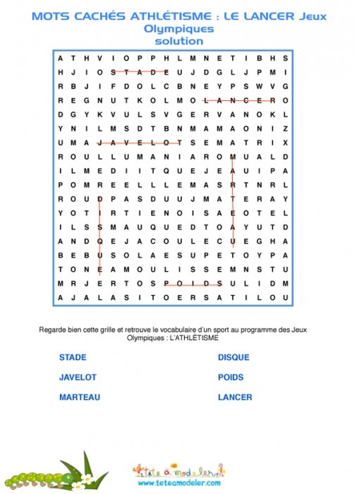 solution mots cachés : le lancer