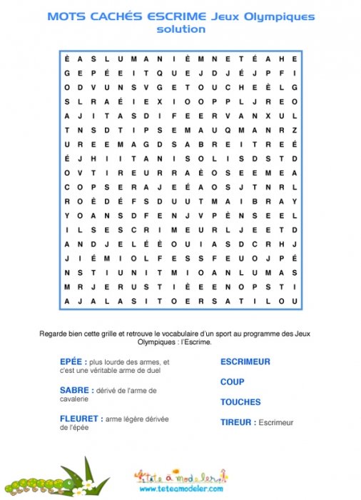 Escrime Mots cachés sur l'escrime