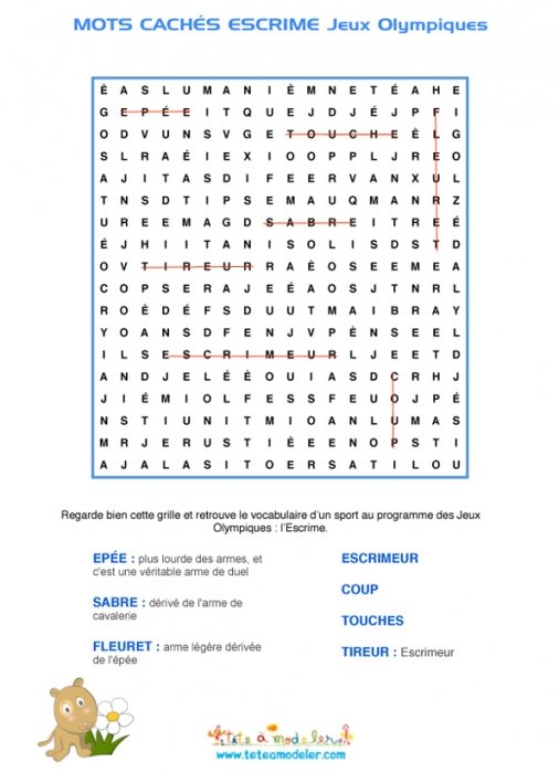 solution mots cachés : l'escrime