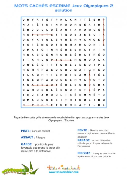 escrime : solution pour les mots cachés