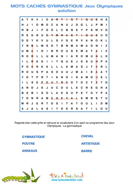 solution mots cachés pour la gymnastique
