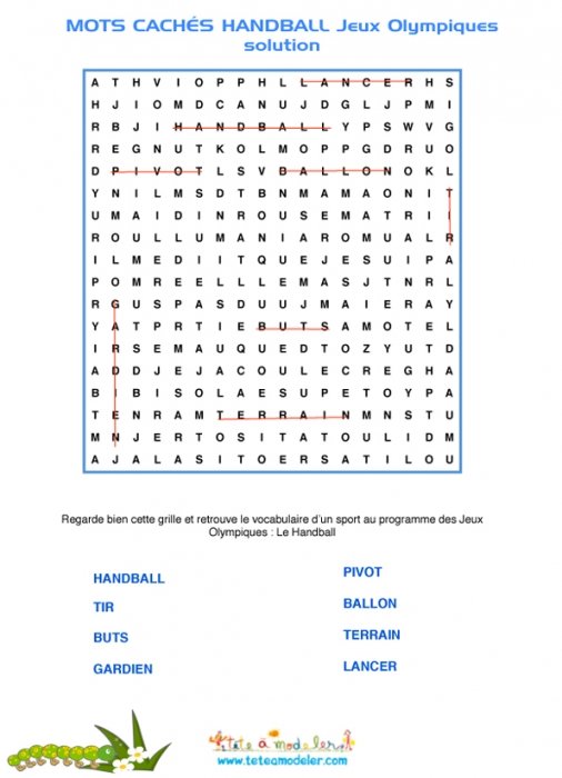 Solution des mots cachés sur le handball