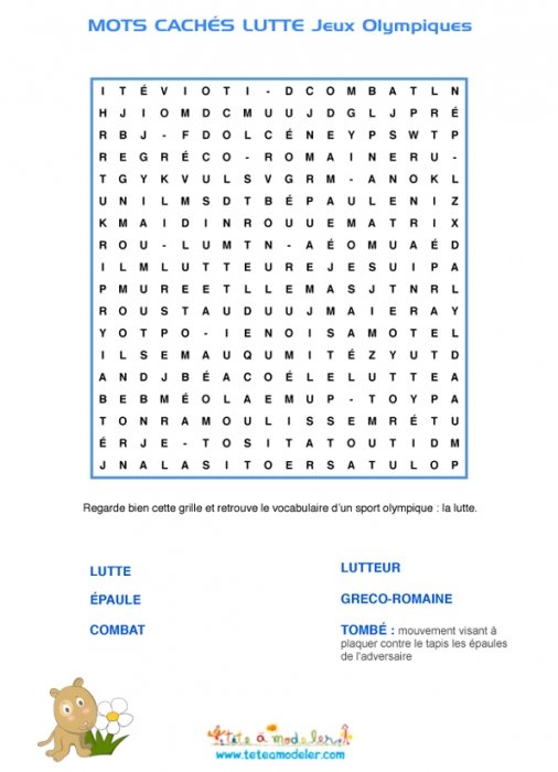 Lutte : Mots cachés, jeu sur la Lutte