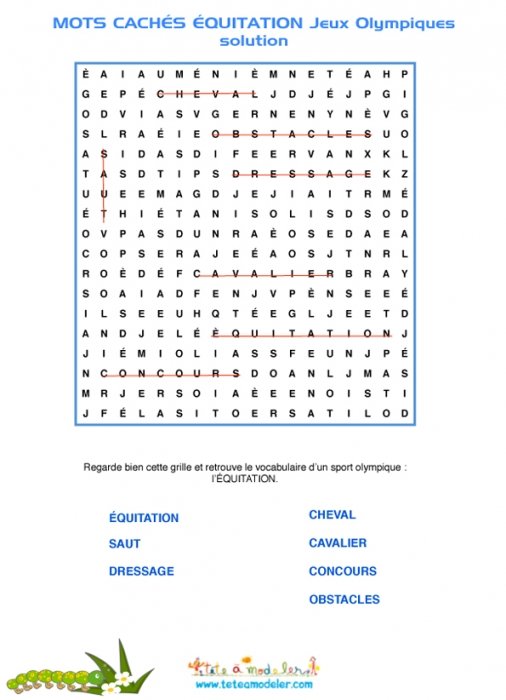 solution des mots cachés d'équitation