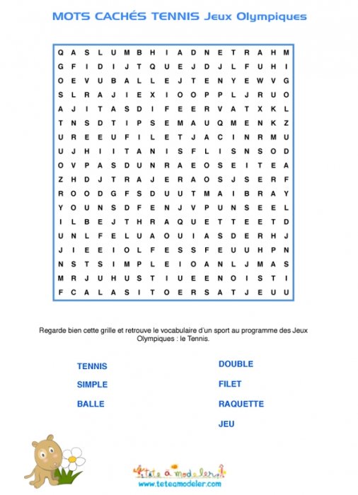 Tennis, Mots cachés de tennis