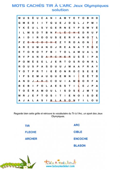 solution des mots cachés tir à l'arc