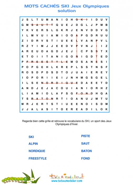 solution pour les mots cachés sur le ski 1