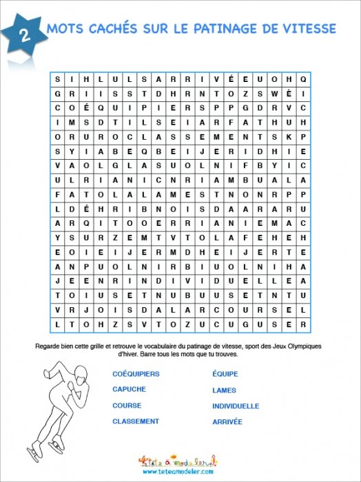 Mots cachés patinage de vitesse grille 2