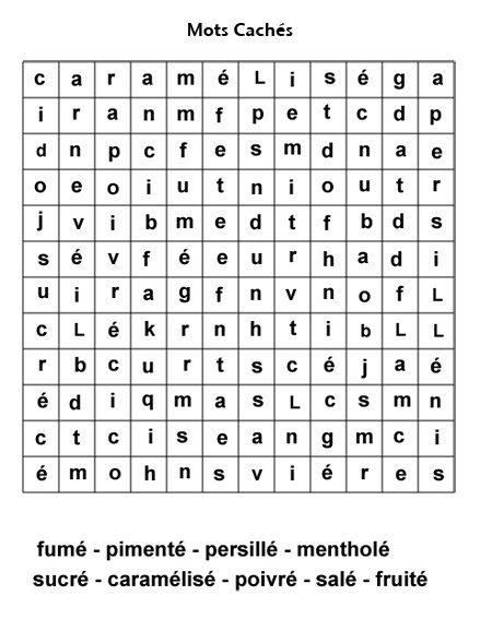 Grille n°2 de mots cachés: le vocabulaire sur le goût