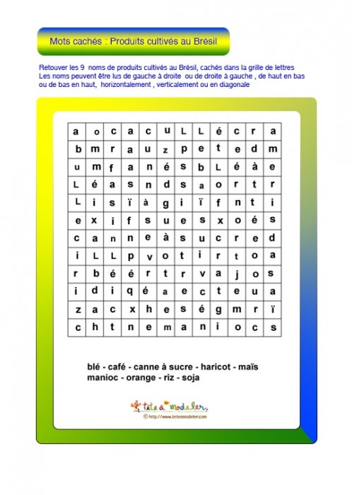 Jeu de mots cachés : Brésil 1  
