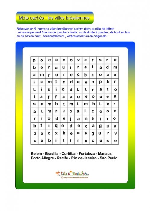 Jeu de mots cachés : Brésil 3  