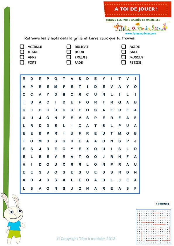 Grille 7 mots cachés du gout