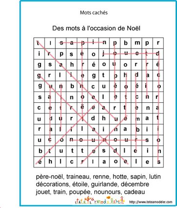 Solution du jeu de mots cachés : Mots de Noël