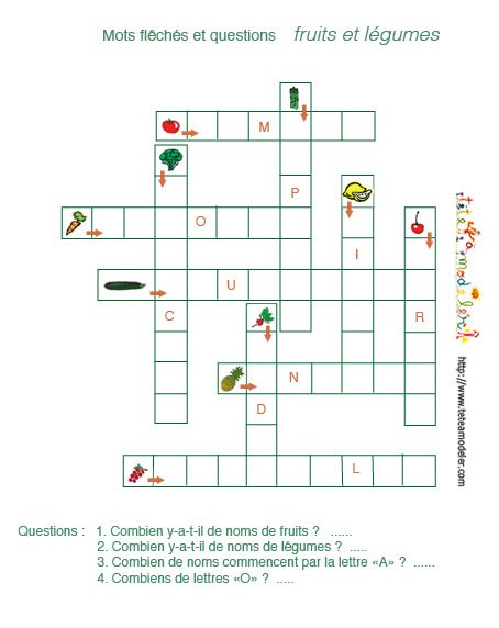 Jeu de mots fléchés: fruits et légumes