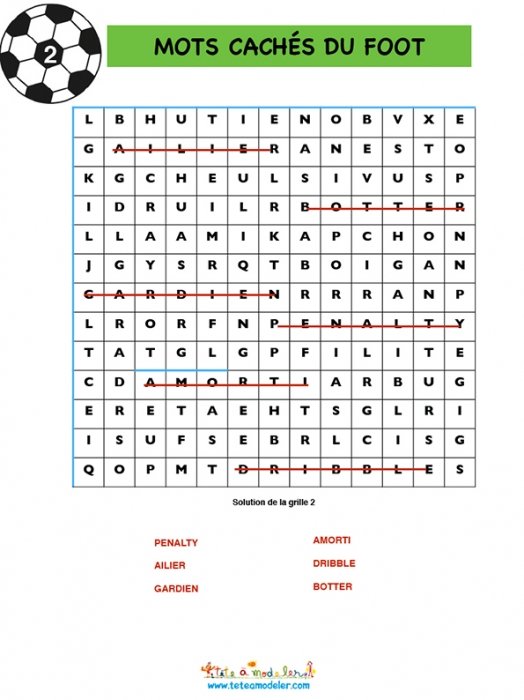 Solution jeu mots cachés foot N°2