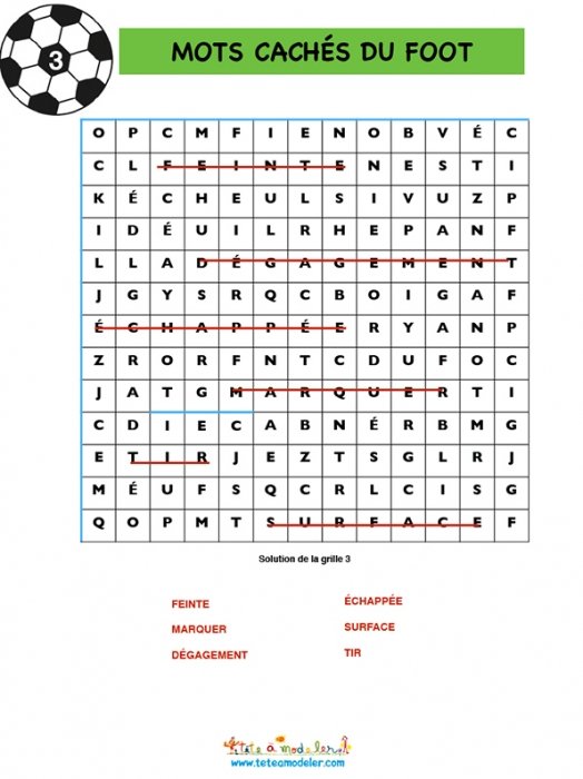 Solution 3 mots cachés foot