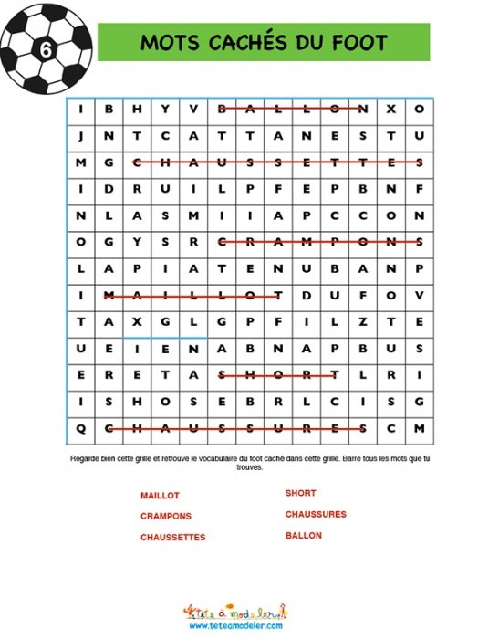 Solution jeu N°6 mots cachés du football