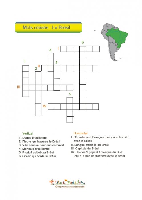 Jeu de mots croisés : Brésil   