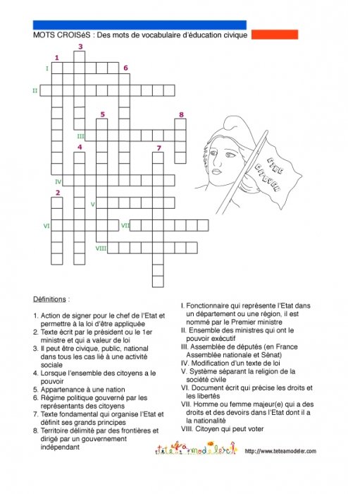 Jeu de mots croisés : mots d'éducation civique
