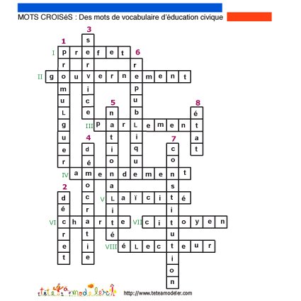 solution du Jeu de mots croisés: mots d'education civique