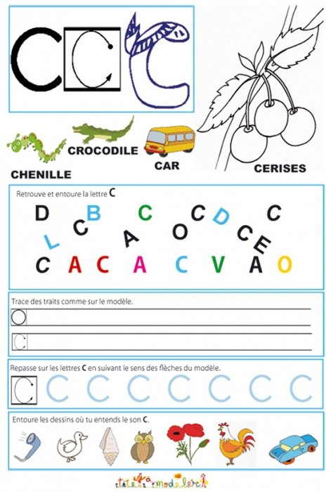 Page de lecture - écriture : lettre C 