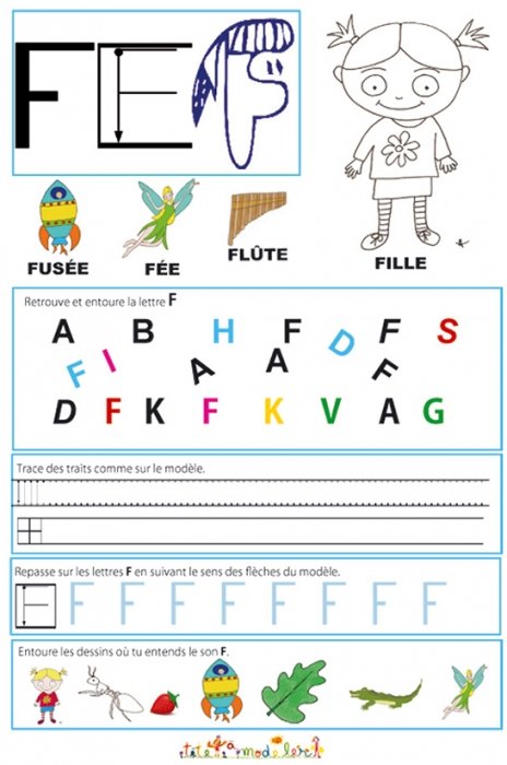 Page de lecture - écriture : la lettre F 