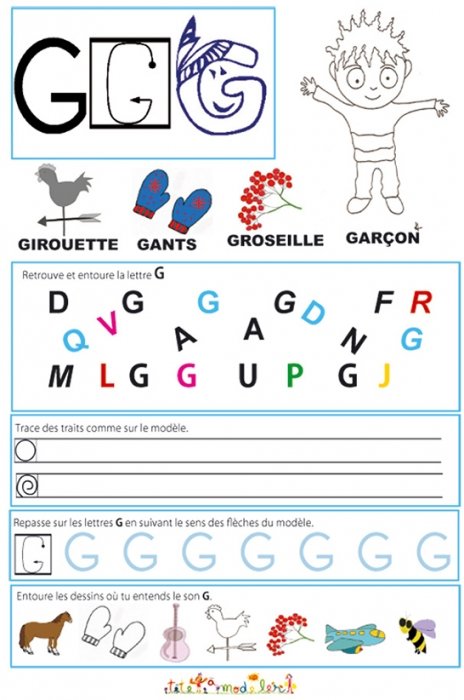 Page de lecture - écriture : Grande lettre G 