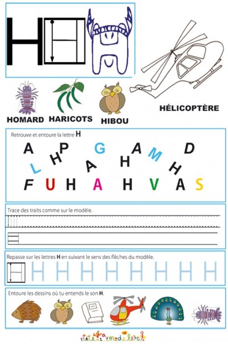Page de lecture - écriture : Grande lettre H