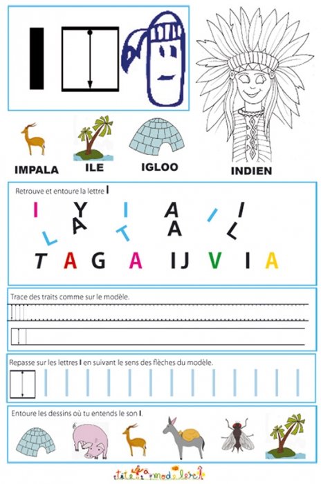 Page de lecture - écriture : la lettre " I " 