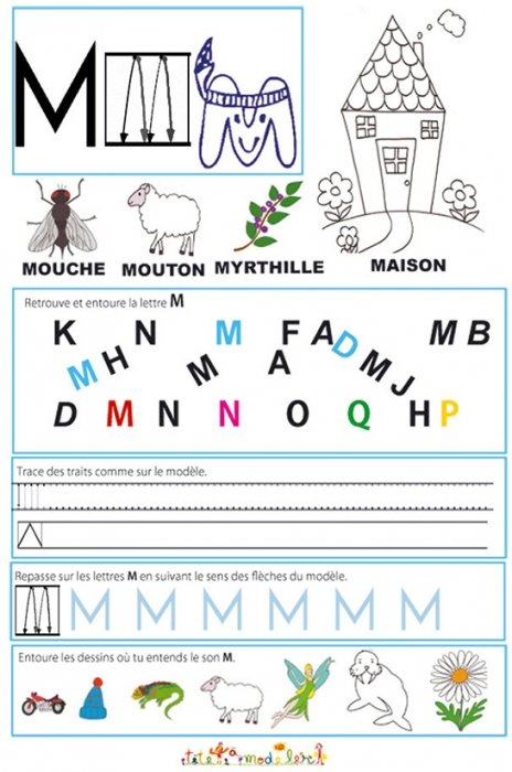 Page de lecture - écriture : la lettre " M " 