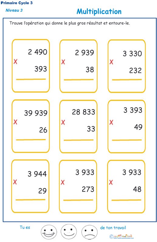 Imprimer des multiplications cycle 3 niveau 3 exercice 1
