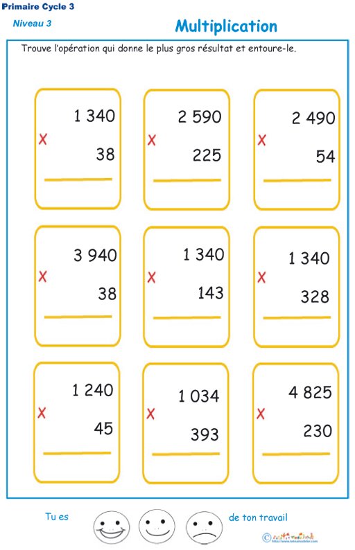 Imprimer des multiplications cycle 3 niveau 3 exercice 2

