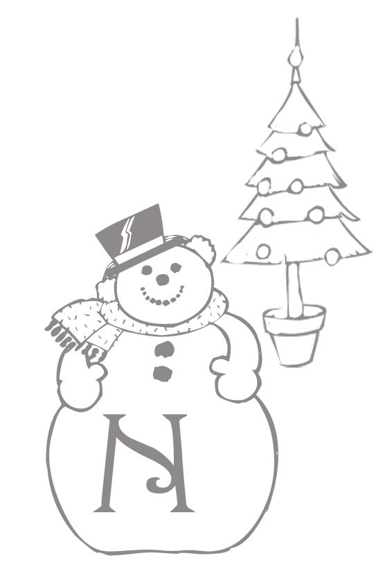 Coloriage alphabet bonhomme de neige : lettre "N"
