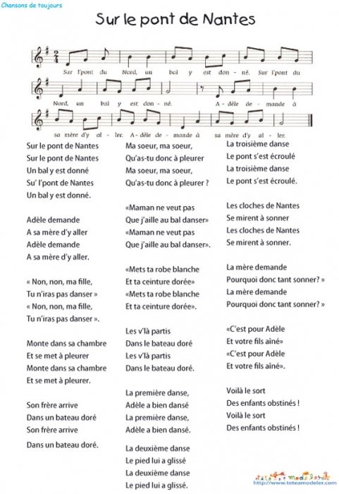 Paroles Chanson "Sur le pont de Nantes" 