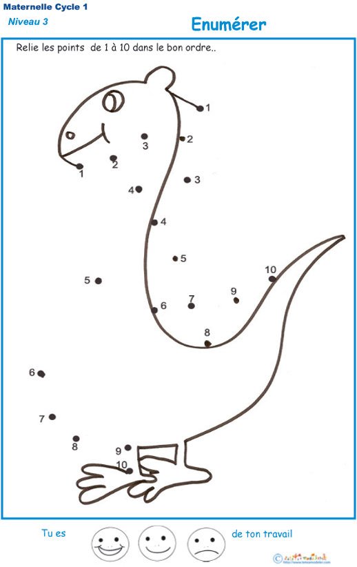 Imprimer l'exercice 5 de num&eacute;ration de 1 &agrave; 10 - dinosaure 1
