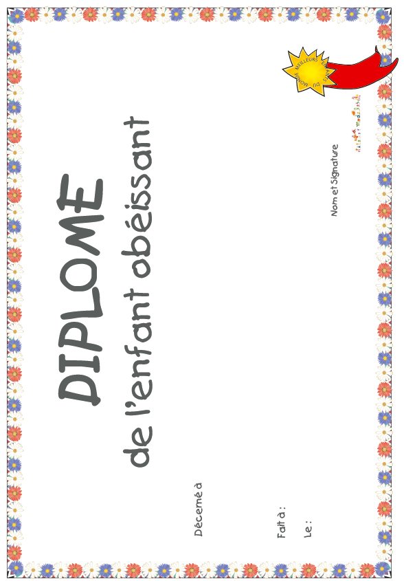 diplome enfant obeissant petites fleurs
